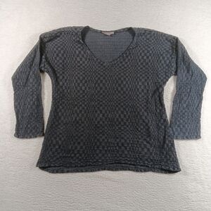 FLAX by Jeanne Engelhart Top Womens Medium Gray Long Sleeve Linen Blend Textured